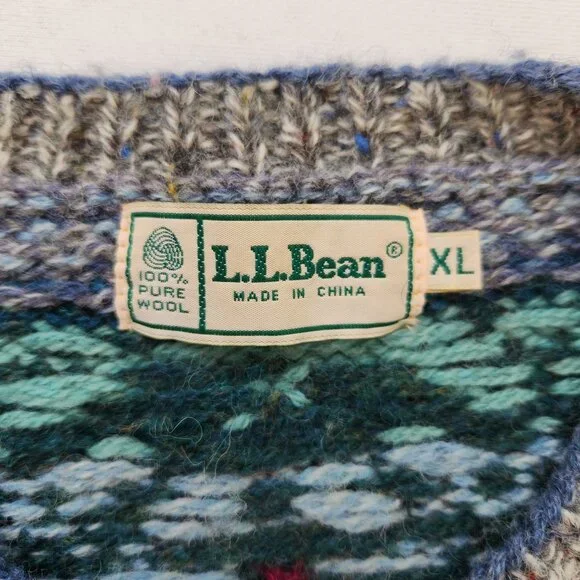 Vintage L.L. Bean Pure Wool Cardigan Sweater Floral Fair Isle Cottagecore Cabin - Picture 4 of 13